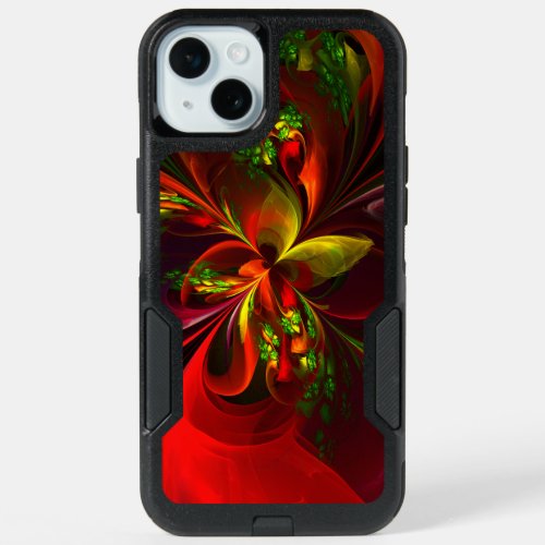 Modern Red Green Floral Abstract Art Pattern 05 iPhone 15 Plus Case