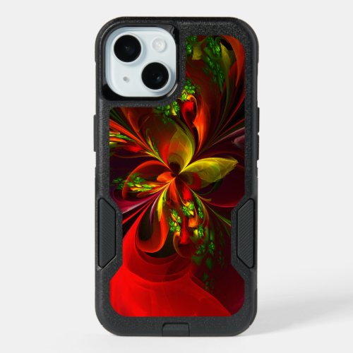 Modern Red Green Floral Abstract Art Pattern 05 iPhone 15 Case