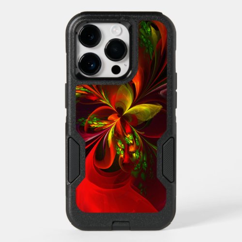 Modern Red Green Floral Abstract Art Pattern 05 OtterBox iPhone 14 Pro Case