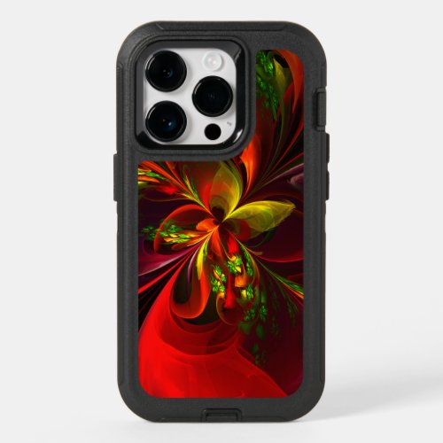 Modern Red Green Floral Abstract Art Pattern 05 OtterBox iPhone 14 Pro Case