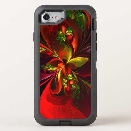 Modern Red Green Floral Abstract Art Pattern 05 OtterBox Defender iPhone SE87 Case