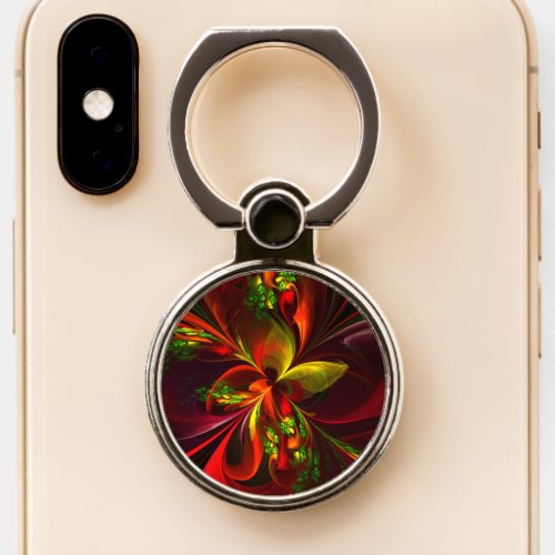 Modern Red Green Floral Abstract Art Pattern 05 Phone Ring Stand