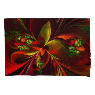 Modern Red Green Floral Abstract Art Pattern #05 Pillow Case