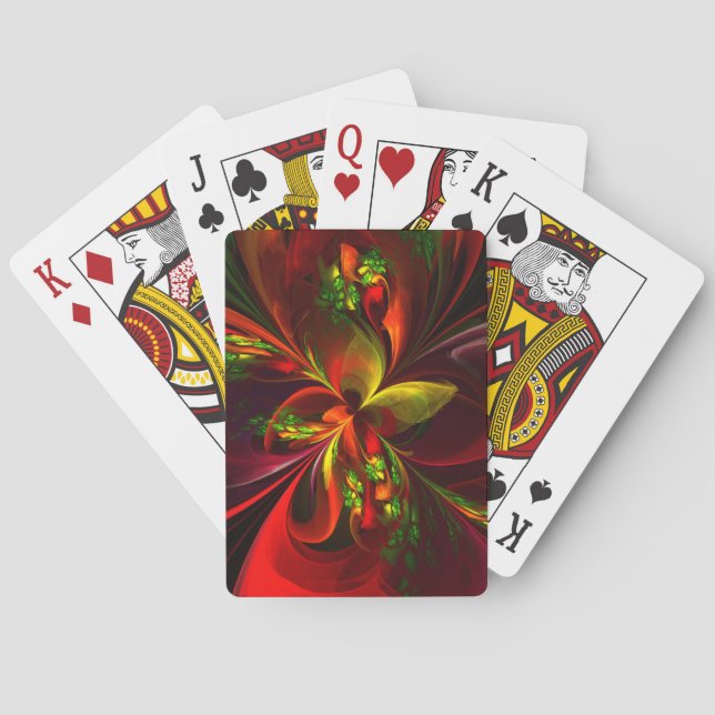Modern Red Green Floral Abstract Art Pattern #05 Poker Cards (Back)