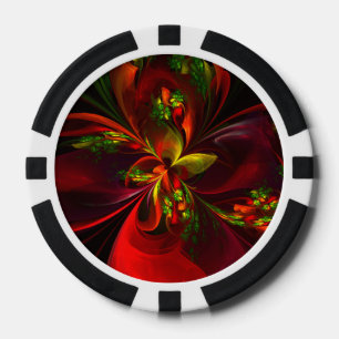 Modern Red Green Floral Abstract Art Pattern #05 Poker Chips
