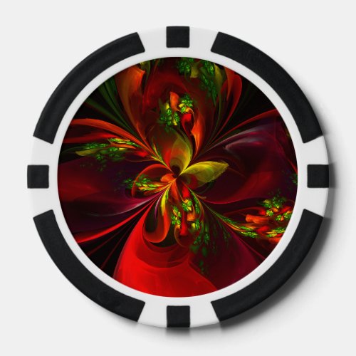 Modern Red Green Floral Abstract Art Pattern 05 Poker Chips