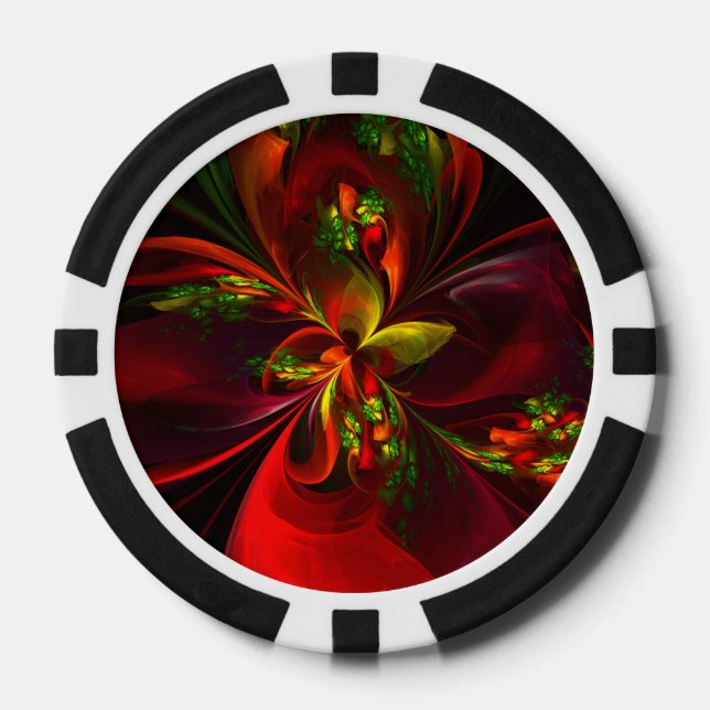 Modern Red Green Floral Abstract Art Pattern #05 Poker Chips (Front)