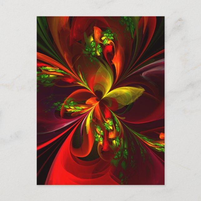Modern Red Green Floral Abstract Art Pattern #05 Postcard (Front)