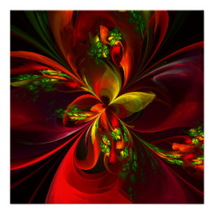 Modern Red Green Floral Abstract Art Pattern #05 Poster