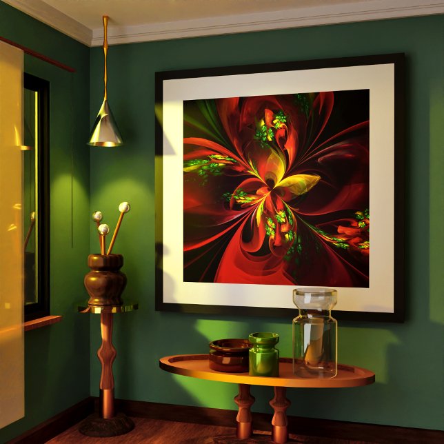 Modern Red Green Floral Abstract Art Pattern #05 Poster (Modern Red Green Floral Abstract Art Pattern #05 Poster)