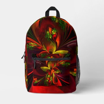 Modern Red Green Floral Abstract Art Pattern #05 Printed Backpack by OniArts at Zazzle