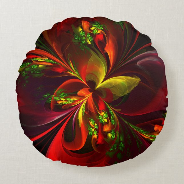Modern Red Green Floral Abstract Art Pattern #05 Round Pillow (Front)