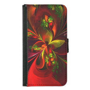 Modern Red Green Floral Abstract Art Pattern #05 Samsung Galaxy S5 Wallet Case