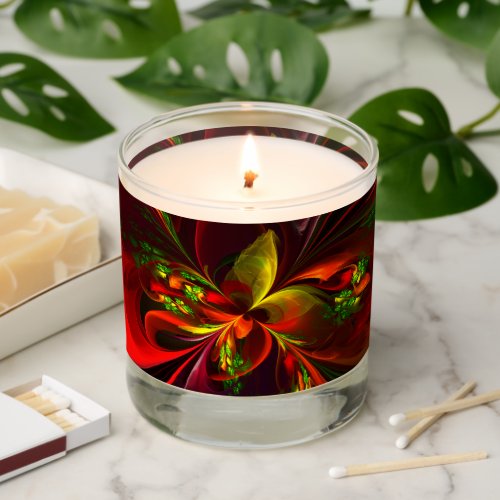 Modern Red Green Floral Abstract Art Pattern 05 Scented Candle