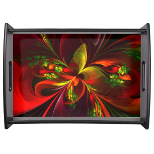 Modern Red Green Floral Abstract Art Pattern #05 Serving Tray