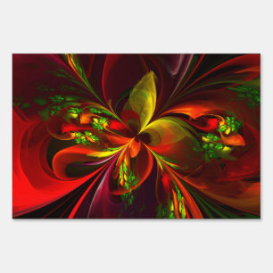 Modern Red Green Floral Abstract Art Pattern #05 Sign