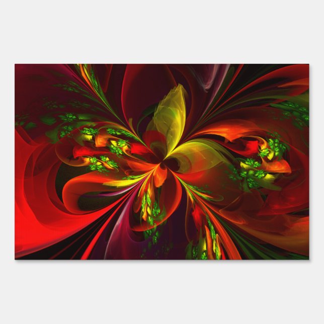 Modern Red Green Floral Abstract Art Pattern #05 Sign (Front)