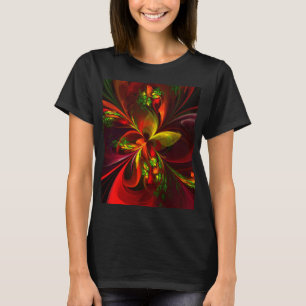 Modern Red Green Floral Abstract Art Pattern #05 T-Shirt