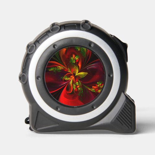 Modern Red Green Floral Abstract Art Pattern 05 Tape Measure