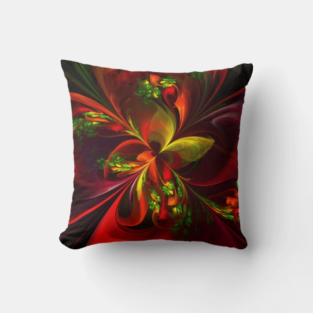 Modern Red Green Floral Abstract Art Pattern #05 Throw Pillow (Front)