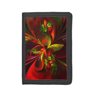 Modern Red Green Floral Abstract Art Pattern #05 Tri-fold Wallet