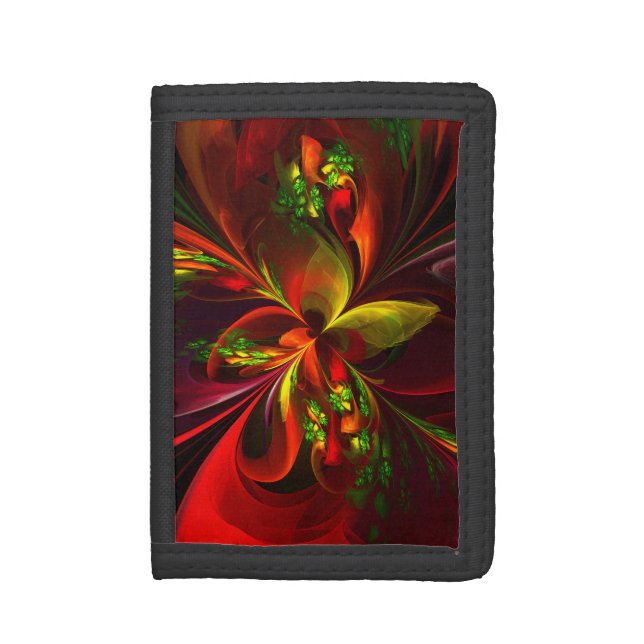 Modern Red Green Floral Abstract Art Pattern #05 Trifold Wallet (Front Vertical)