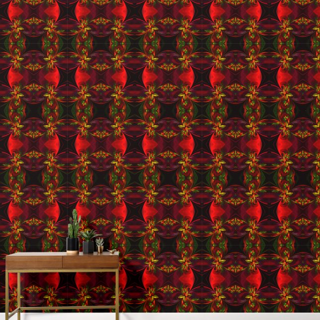 Modern Red Green Floral Abstract Art Pattern #05 Wallpaper (Hallway)