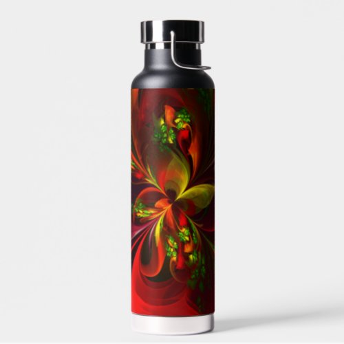 Modern Red Green Floral Abstract Art Pattern 05 Water Bottle