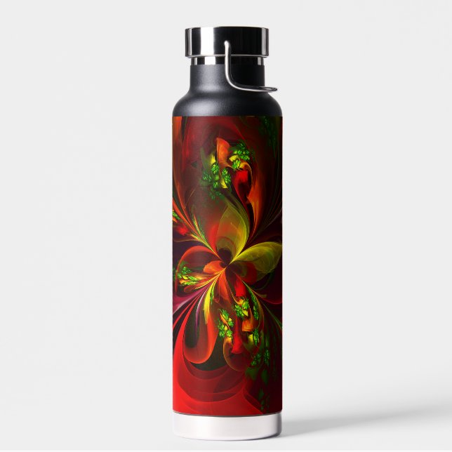 Modern Red Green Floral Abstract Art Pattern #05 Water Bottle (Left)