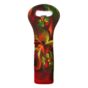 Modern Red Green Floral Abstract Art Pattern #05 Wine Bag