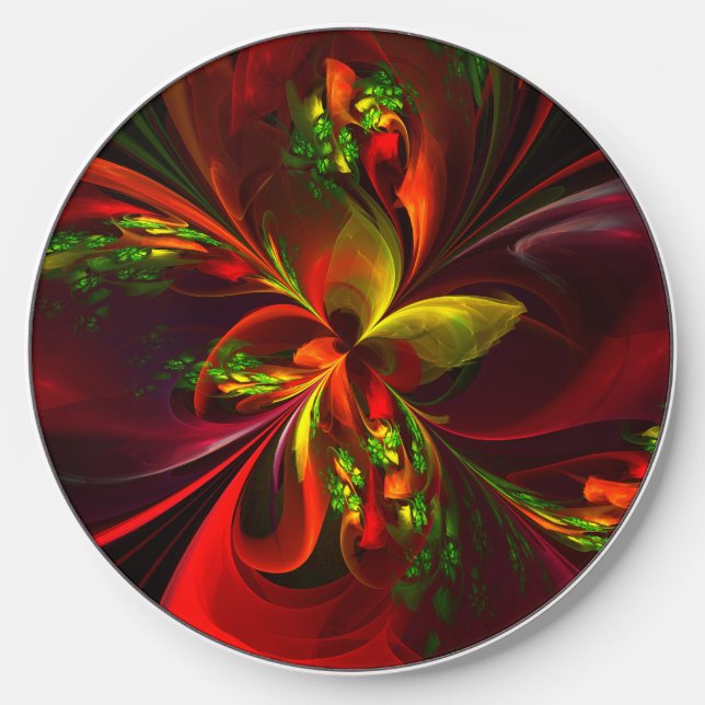 Modern Red Green Floral Abstract Art Pattern #05 Wireless Charger (Front)