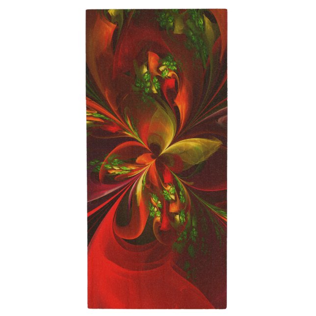 Modern Red Green Floral Abstract Art Pattern #05 Wood Flash Drive (Front Vertical)