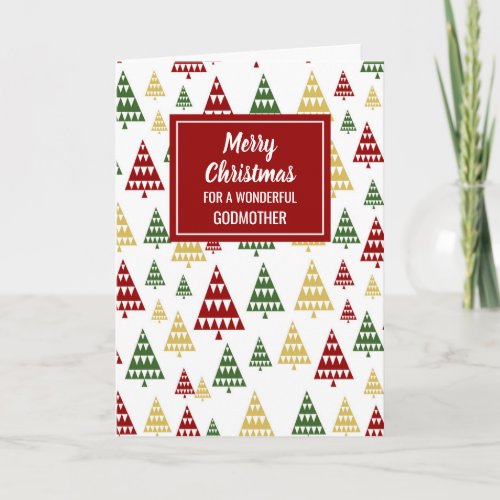 Modern Red Green Godmother Merry Christmas Card