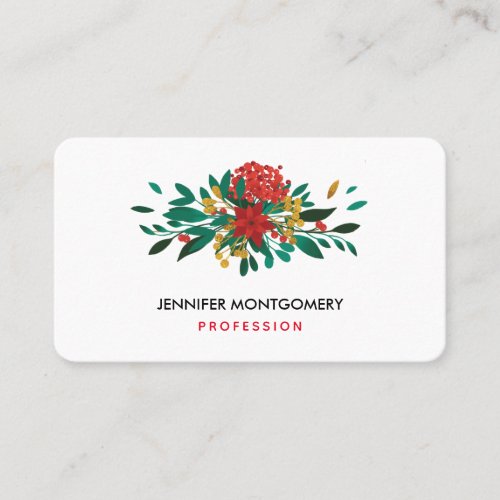 Modern Red Green  Gold Christmas Floral Business Card