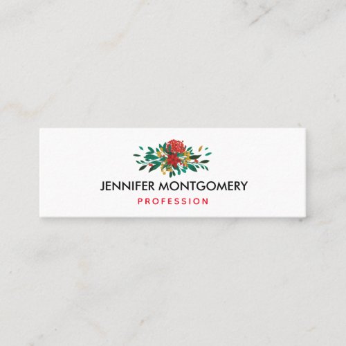Modern Red Green  Gold Christmas Floral Mini Business Card
