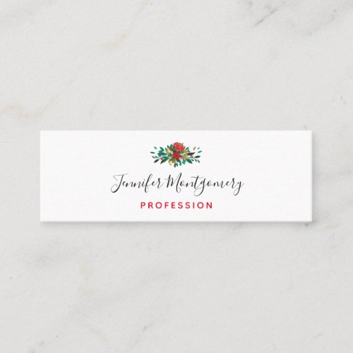 Modern Red Green  Gold Christmas Floral Mini Business Card