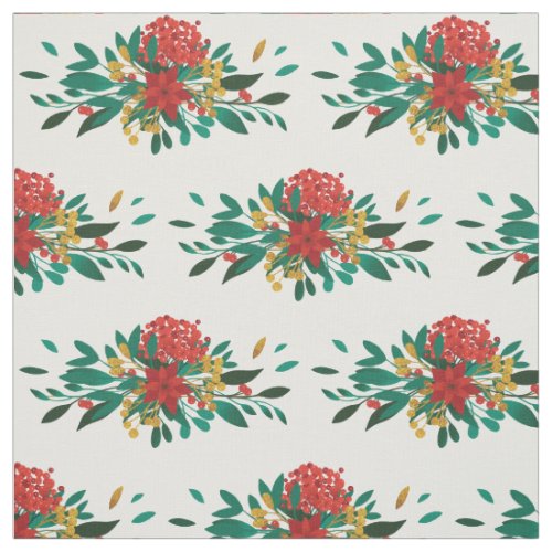 Modern Red Green  Gold Christmas Floral Pattern Fabric