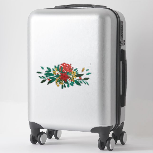 Modern Red Green & Gold Christmas Floral Sticker (Suitcase)