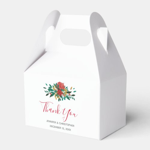 Modern Red Green & Gold Christmas Floral Thank You Favor Box