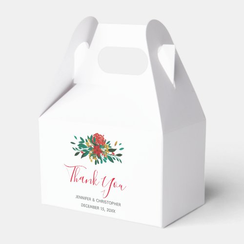 Modern Red Green  Gold Christmas Floral Thank You Favor Boxes