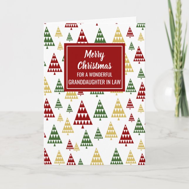 Modern Red Green Granddaughter in Law Christmas Card (Front)