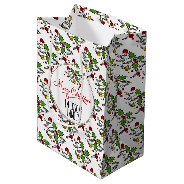 Modern red green holly berry Christmas holiday Medium Gift Bag (Front Angled)