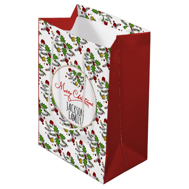 Modern red green holly berry Christmas holiday Medium Gift Bag (Front Angled)