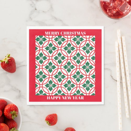 Modern Red Green Holly Christmas Holiday Napkins