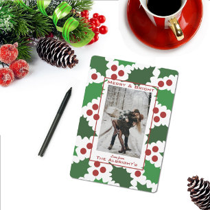 Modern Red & Green Jolly Holly Photo Holiday Card