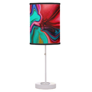 Modern Red Green Marble Abstract Watercolor Table Lamp