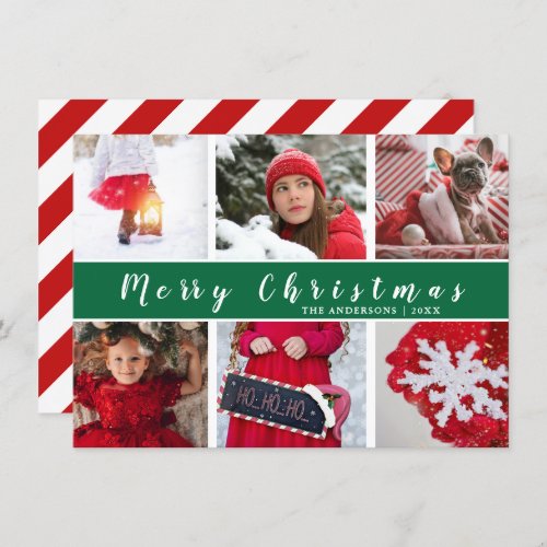 Modern Red  Green Merry Christmas Photo Collage Holiday Card