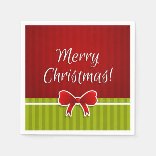 Modern Red Green Merry Christmas Typography Paper Napkins