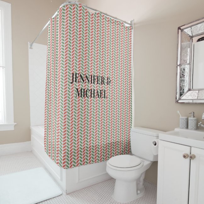 Modern red green pastel Christmas Shower Curtain