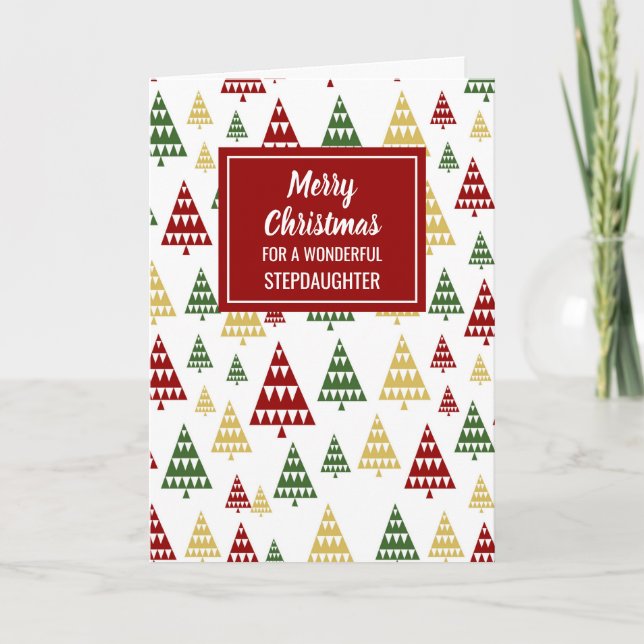 Modern Red Green Stepdaughter Merry Christmas Card (Front)